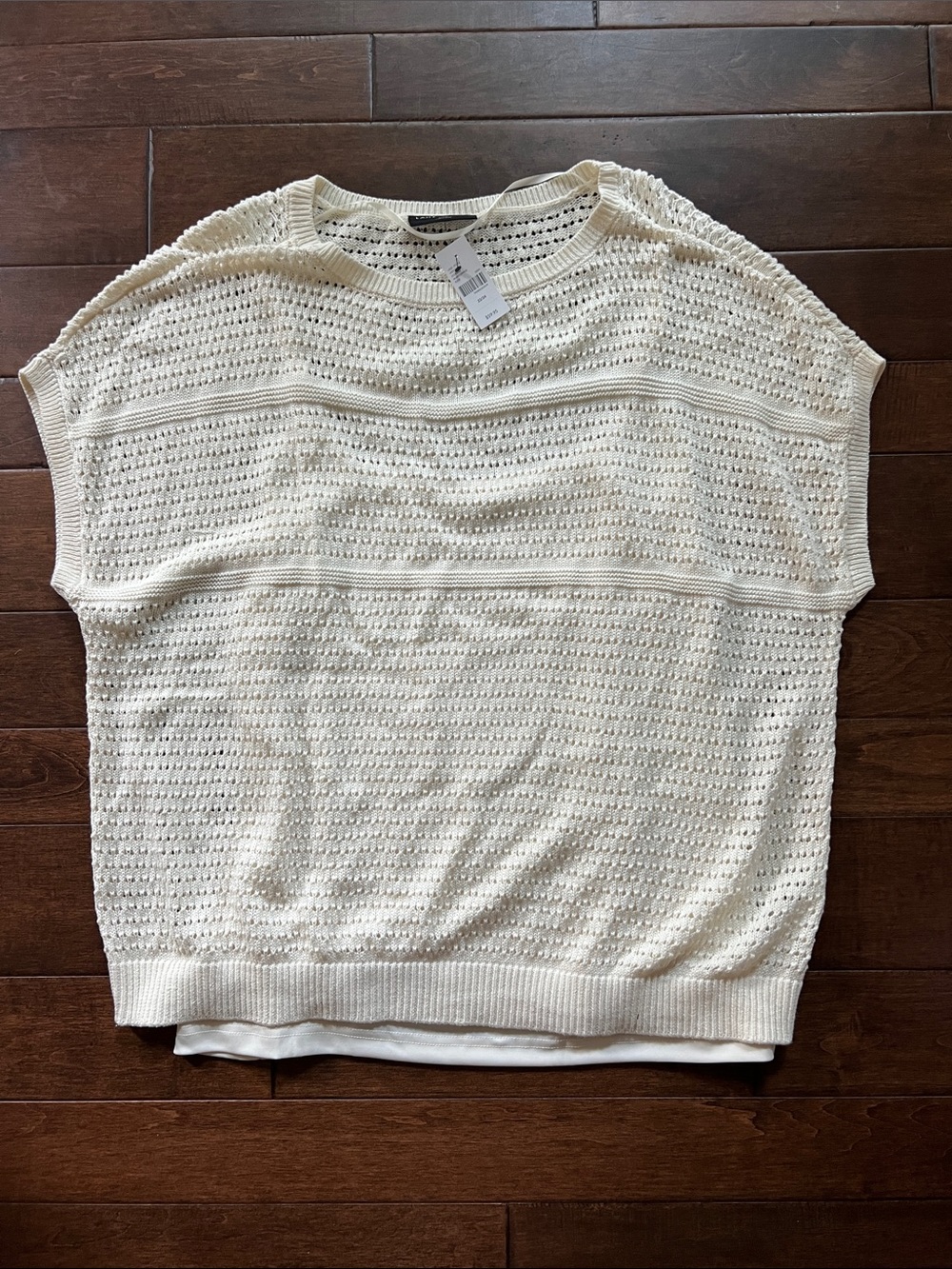 Lane Bryant Open-Knit Cream Short Sleeve Sweater